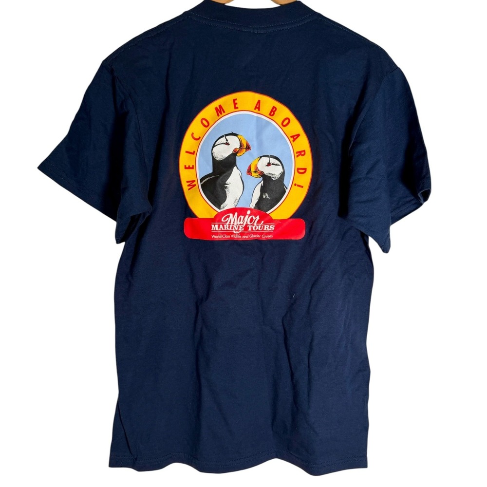 Vintage Tultex Men's 1998 Alaska Marine Cruise Puffins T Shirt Navy Blue Medium